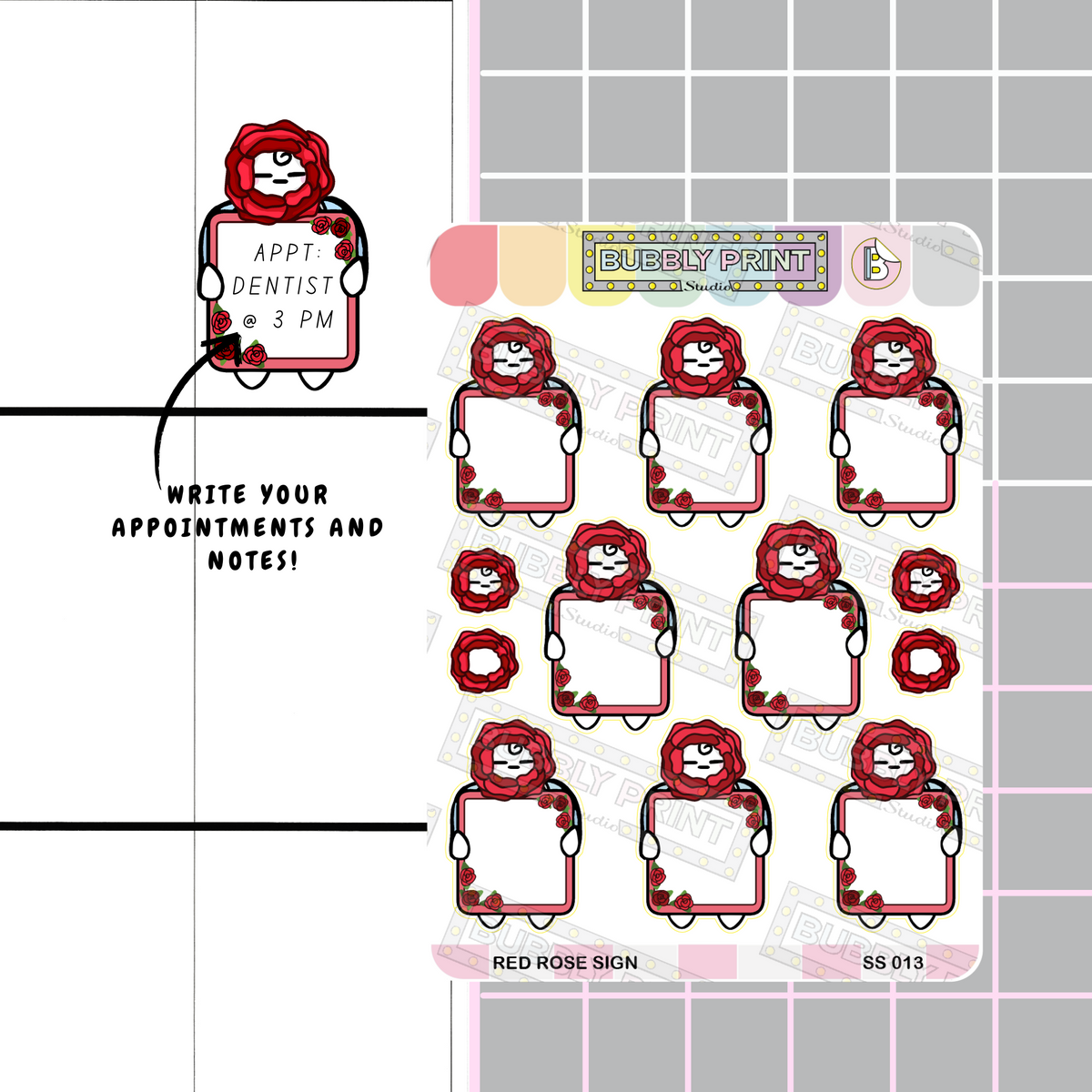 Red Rose Sign Planner Sticker Sheet | SS 013
