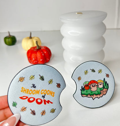 Shroom Goons of Doom Car Coasters- Set (A). Made of Neoprene Material (sublimated)
