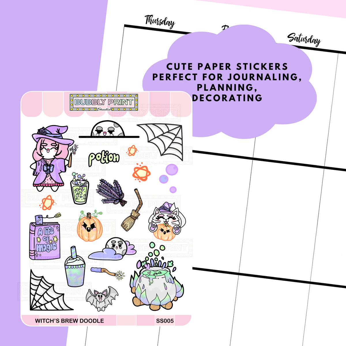 Witchs' Brew Doodles Planner Sticker Sheet | SS 005